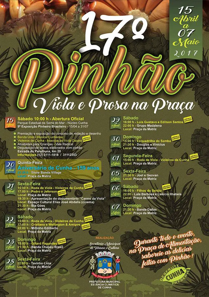 Cartaz da 17 Festa do Pinhao da Estância Climática de Cunha. De 15 de abril a 7 de Maio