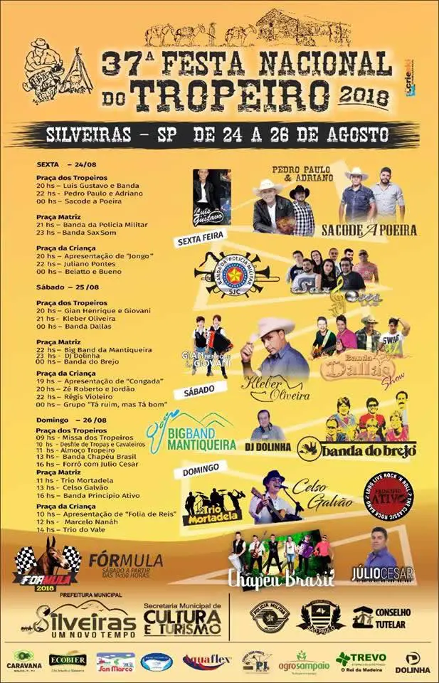 Cartaz da 37ª Festa Nacional do Tropeiro de Silveiras 2018